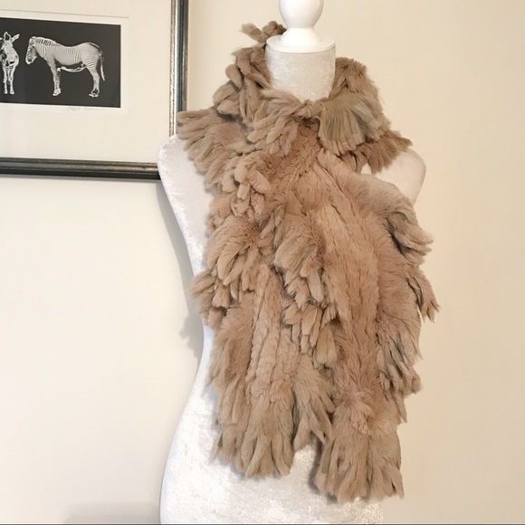 Accessories - Jocelyn Rabbit Fur Collar Scarf Stole pelt fringe
